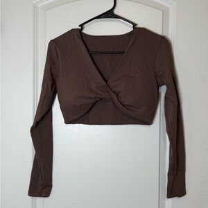 Brown Long Sleeve Twist Front Top